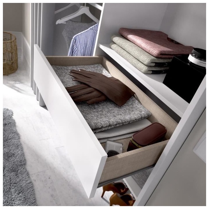 Dressing extensible avec rideau + 1 tiroir - Décor Blanc - L 160-113