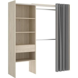 Dressing extensible avec rideau + 1 tiroir - SUIT - Décor chene natur