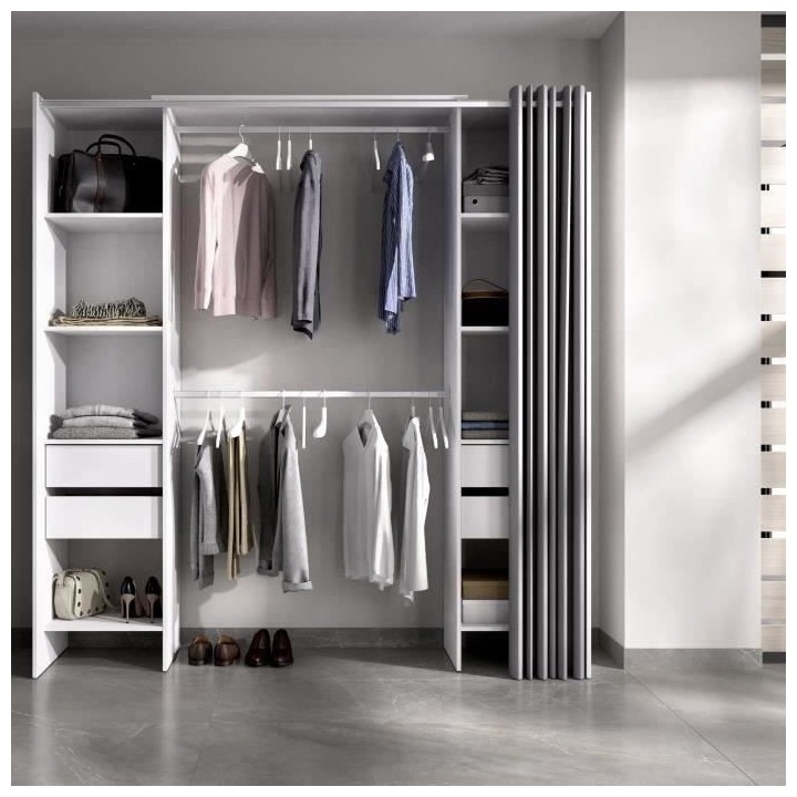 Kit-dressing extensible avec rideau et 4 tiroirs - SUIT - Blanc - L 18