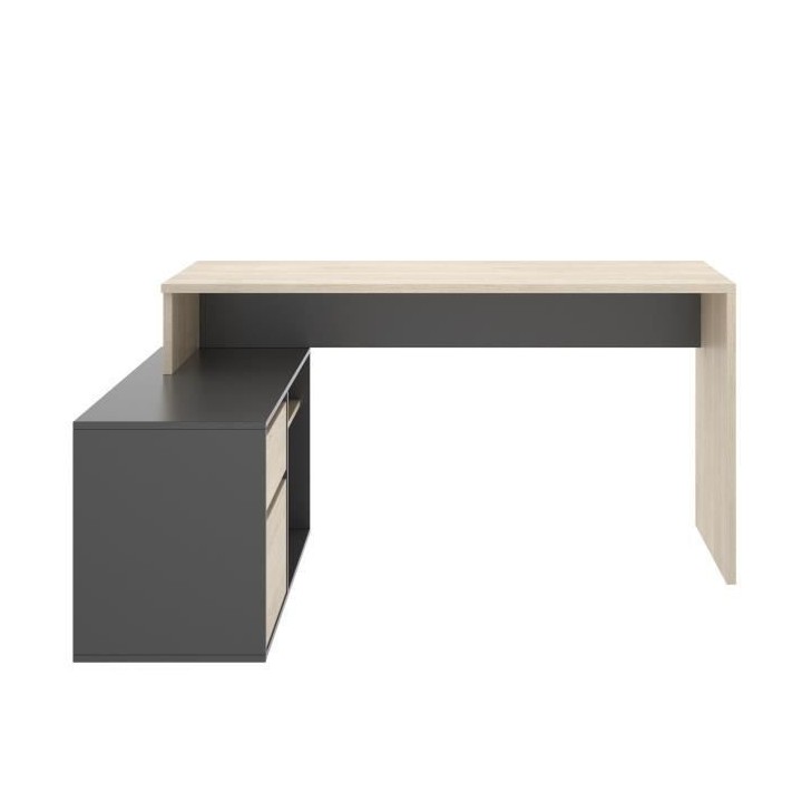 Bureau d'angle reversible 1 tiroir + 1 porte - Décor chene et gris -