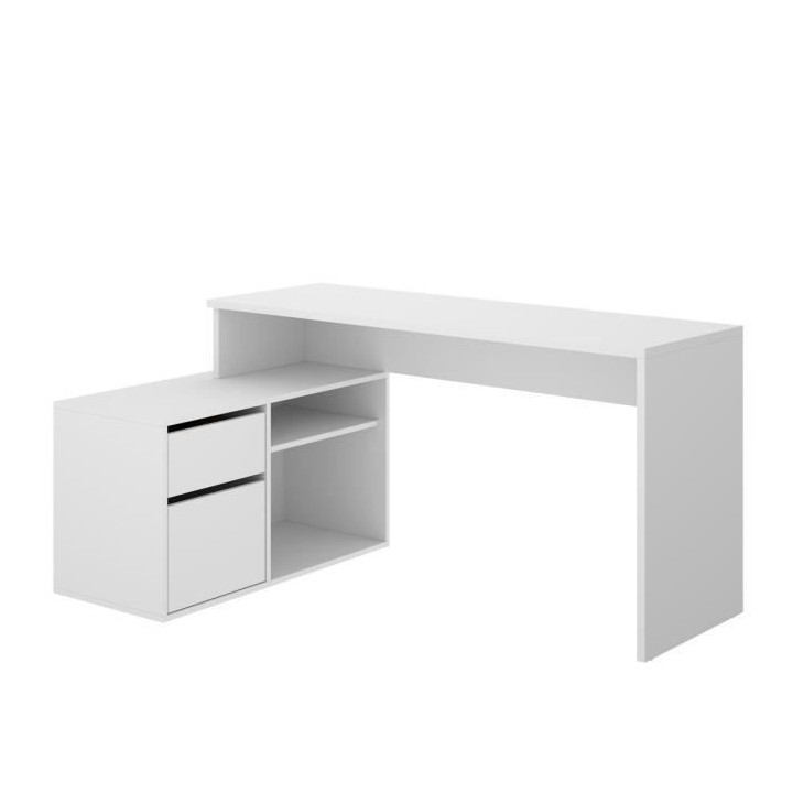 Bureau d'angle reversible 1 tiroir + 1 porte - Blanc - L 139 x P 92 x