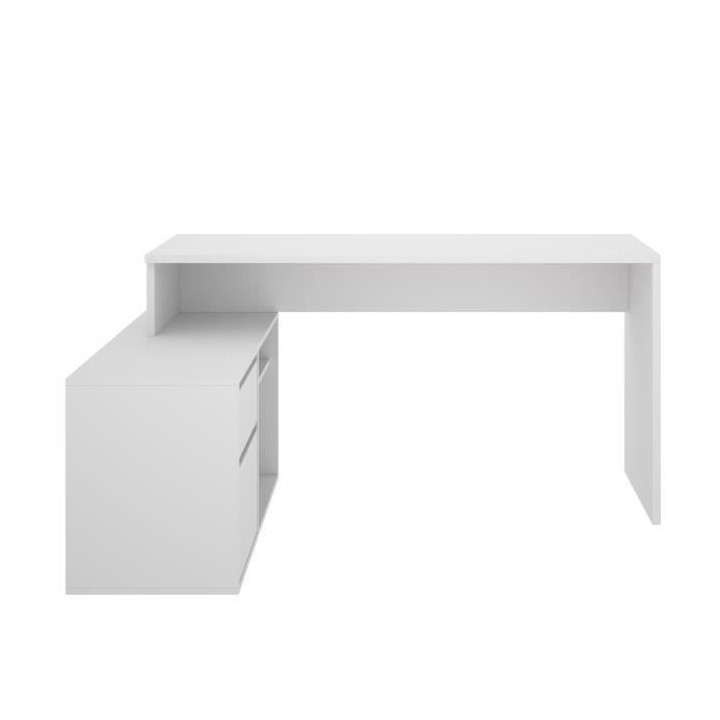 Bureau d'angle reversible 1 tiroir + 1 porte - Blanc - L 139 x P 92 x