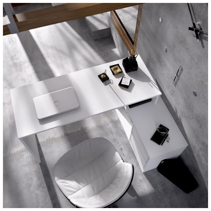Bureau d'angle reversible 1 tiroir + 1 porte - Blanc - L 139 x P 92 x