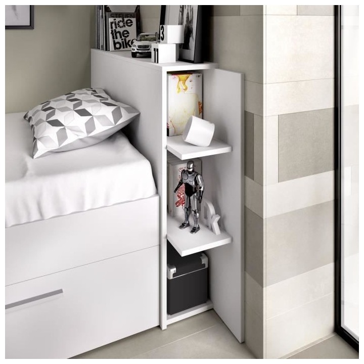 SAX Lit enfant 90x190 cm multiples rangements - Décor blanc