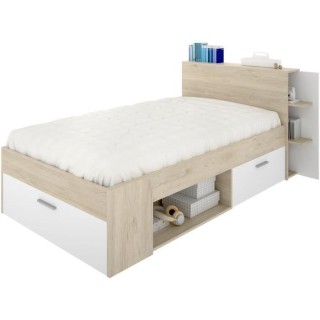 SAX Lit enfant multiples rangements - Décor Chene et blanc - 90 x 190