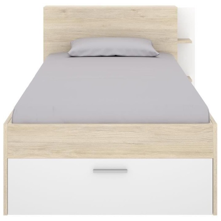 SAX Lit enfant multiples rangements - Décor Chene et blanc - 90 x 190