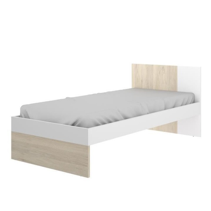 DINA Lit enfant 90x190 cm - Décor Blanc et chene