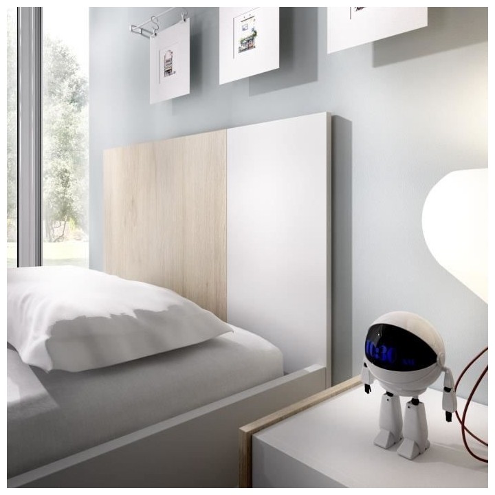 DINA Lit enfant 90x190 cm - Décor Blanc et chene