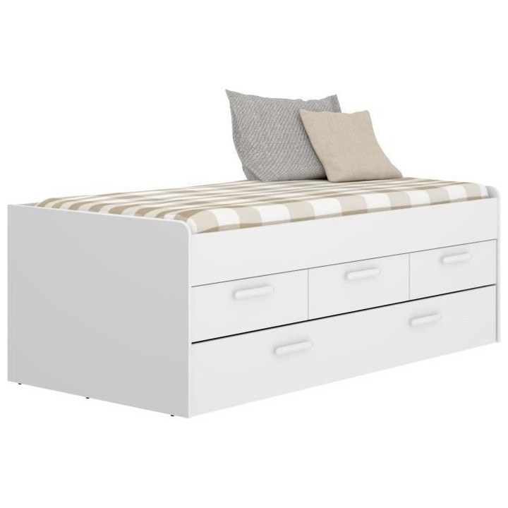 LEKA Lit enfant gigogne - 2 x 90 x 190 - 3 tiroirs - Mélaminé blanc
