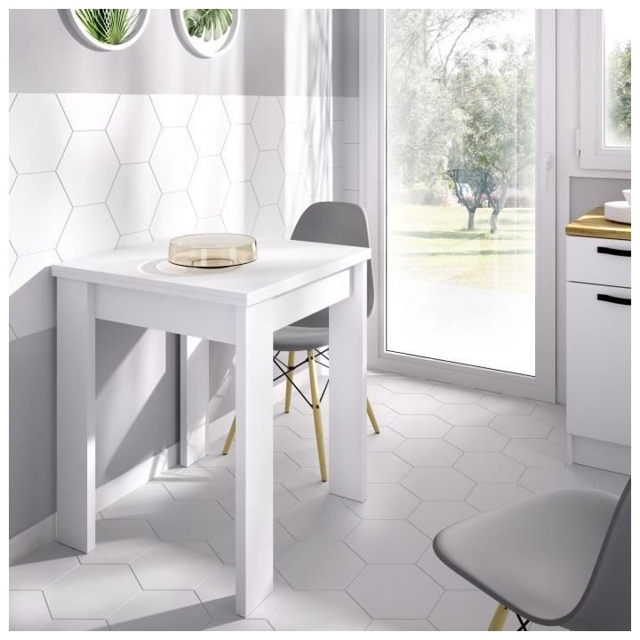 Table carré de cuisine - mélaminé - Blanc - L67 x l 67 x 79 cm