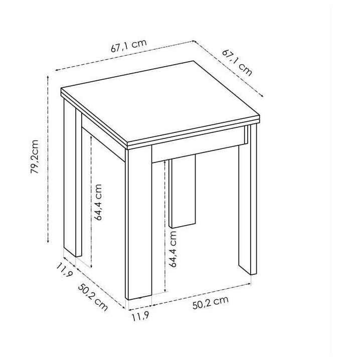 Table carré de cuisine - mélaminé - Blanc - L67 x l 67 x 79 cm