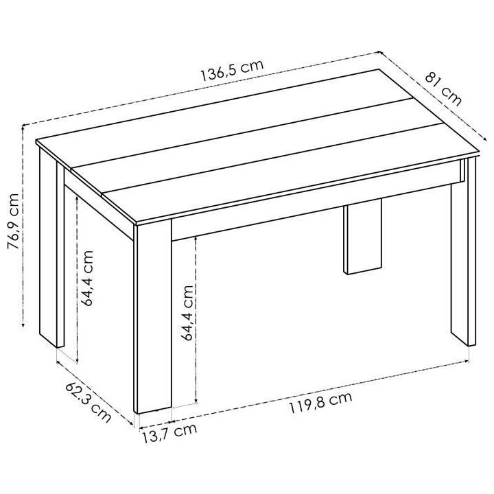 Table a manger SAMI - 4 personnes - Mélaminé Chene Artisan - L 139 x