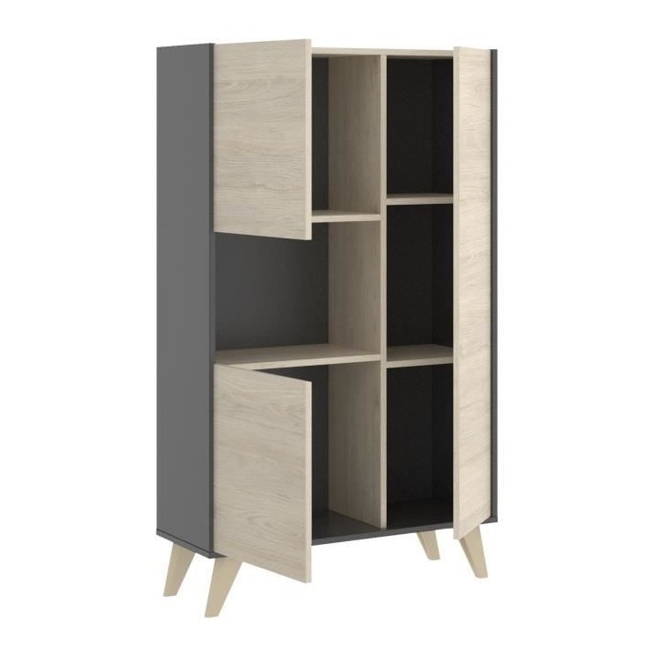 Buffet haut - Décor graphite et Chene - 3 portes + 1 niche - NESS - L