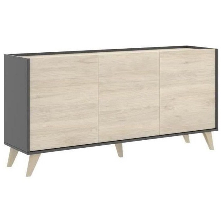 Buffet - Panneaux de particule - Bois clair et graphite - 3 portes - N