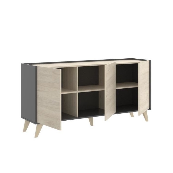 Buffet - Panneaux de particule - Bois clair et graphite - 3 portes - N