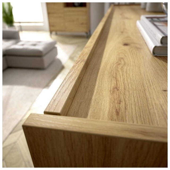 Buffet bas NESS - Mélamine Décor chene artisan - 3 Portes - L 155 x