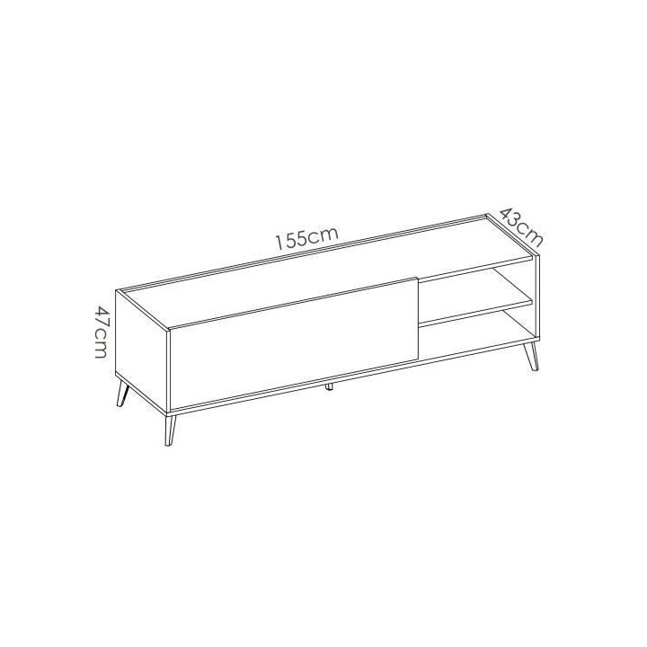 Meuble TV NESS - 1 abattant 2 niches - Décor graphite et Chene - L 15