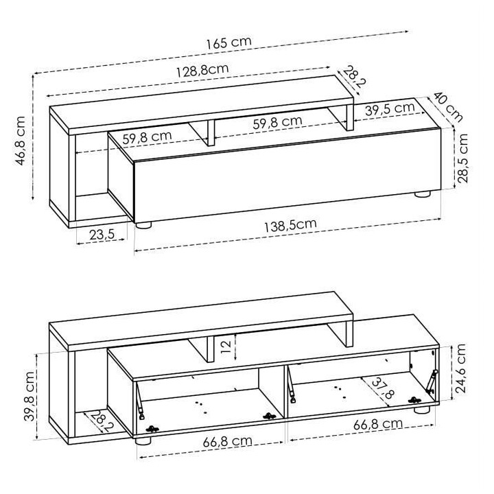 MEUBLE BAS TV 165 x 46 x 40cm - mélaminé - KRAM