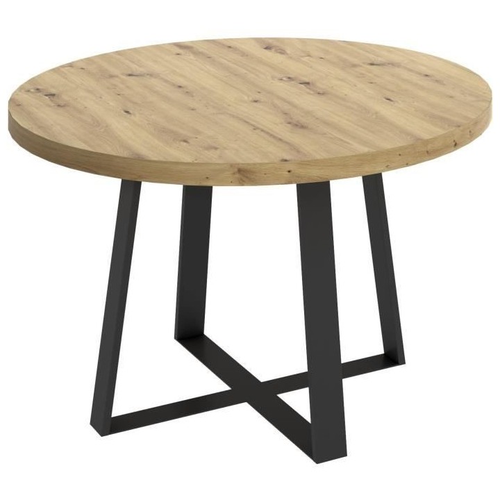 Table a manger fixe pieds métal - Décor Chene - Dimensions 120 cm