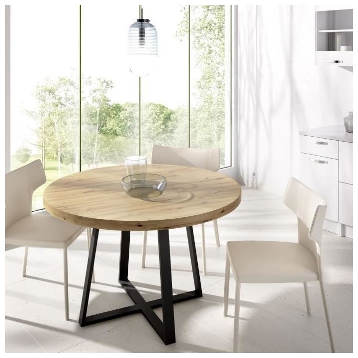 Table a manger fixe pieds métal - Décor Chene - Dimensions 120 cm
