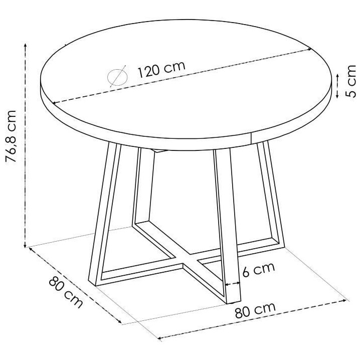 Table a manger fixe pieds métal - Décor Chene - Dimensions 120 cm