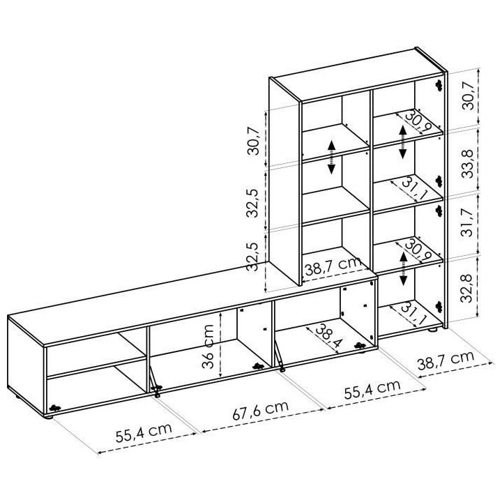Meuble TV paroi murale - Mélaminé chene artisan et blanc mat - 3 por
