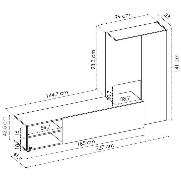 Meuble TV paroi murale - Mélaminé chene artisan et blanc mat - 3 por