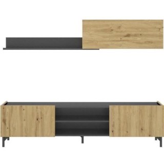 Meuble TV avec étagere murale - Décor chene Artisan et graphite - L