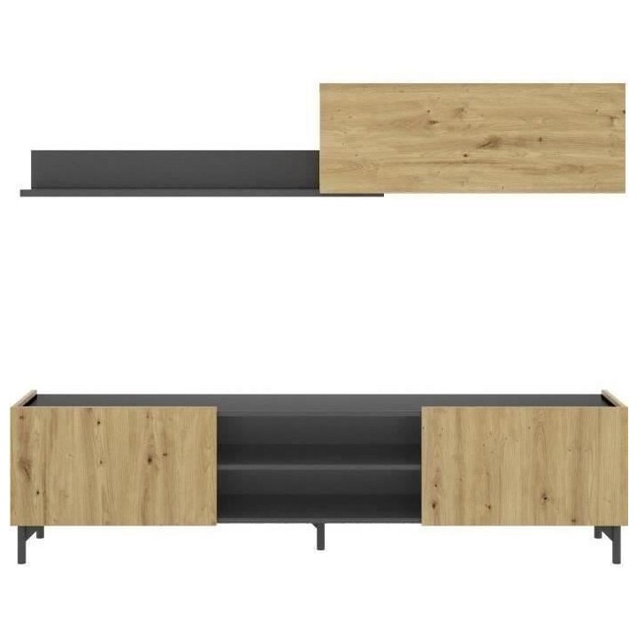 Meuble TV avec étagere murale - Décor chene Artisan et graphite - L