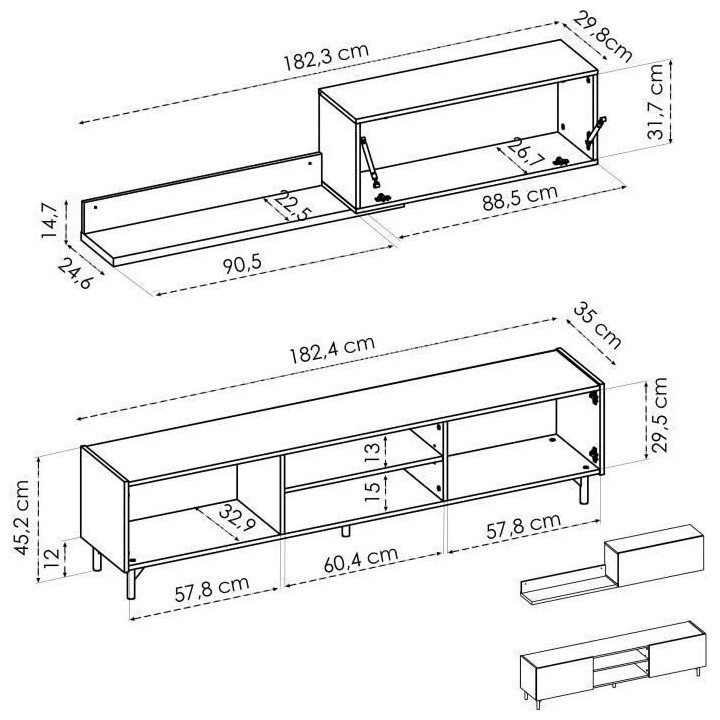 Meuble TV avec étagere murale - Décor chene Artisan et graphite - L
