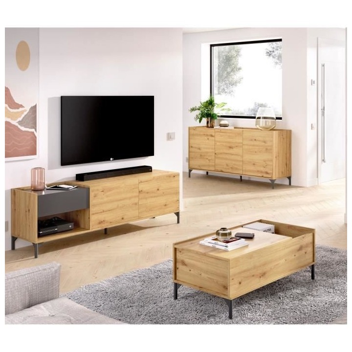Ensemble salon Meuble TV 164 cm + Table basse relevable + buffet 155 c