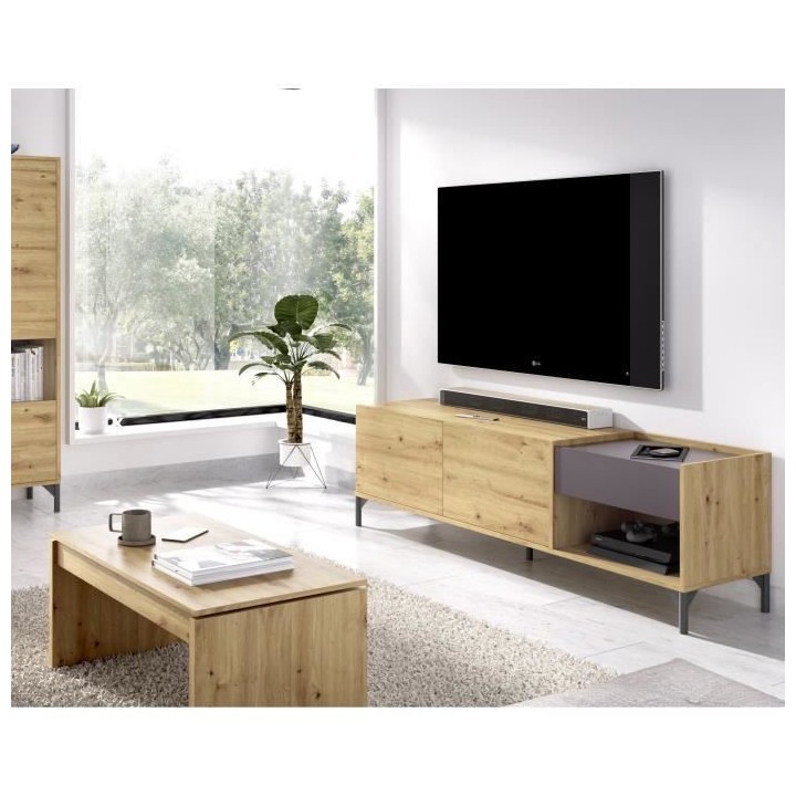 Ensemble Meuble Tv et table basse relevable- Mélaminé - LUND