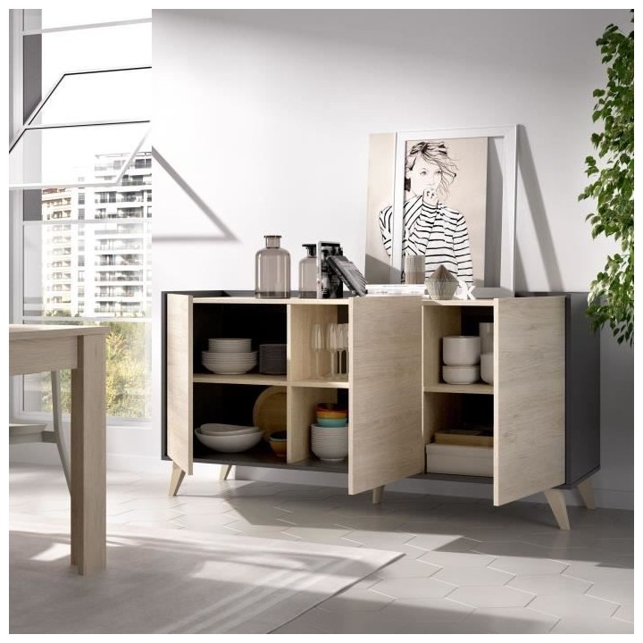 Salle a manger complete avec enfilade + vitrine + table - Décor graph