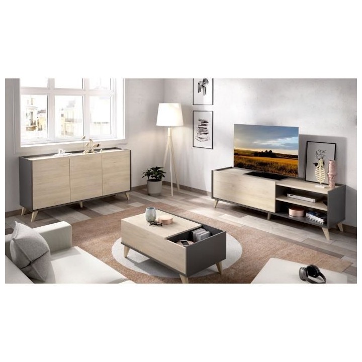 Ensemble meuble TV table basse buffet NESS - Mélaminé - Style scandi