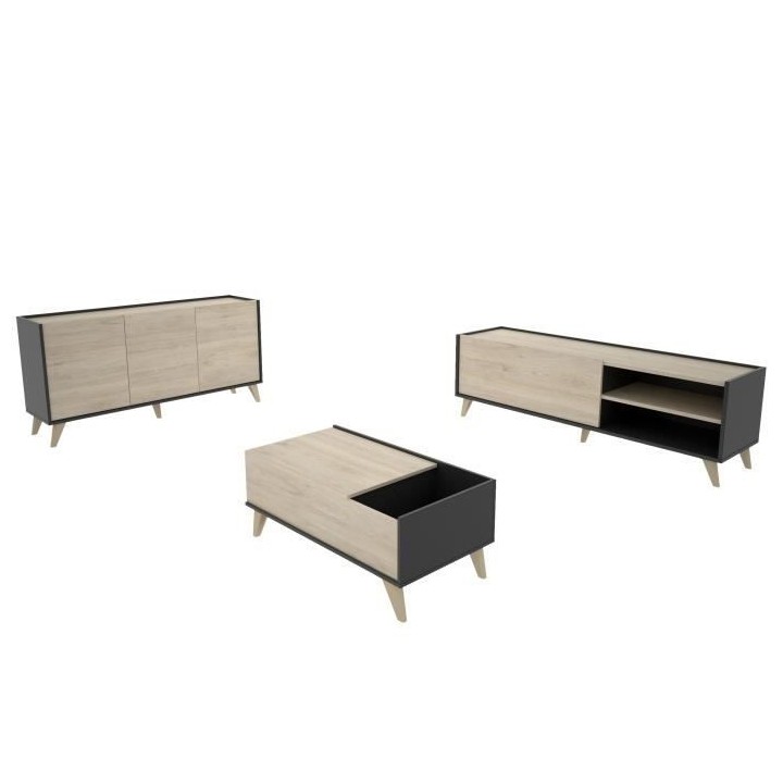 Ensemble meuble TV table basse buffet NESS - Mélaminé - Style scandi