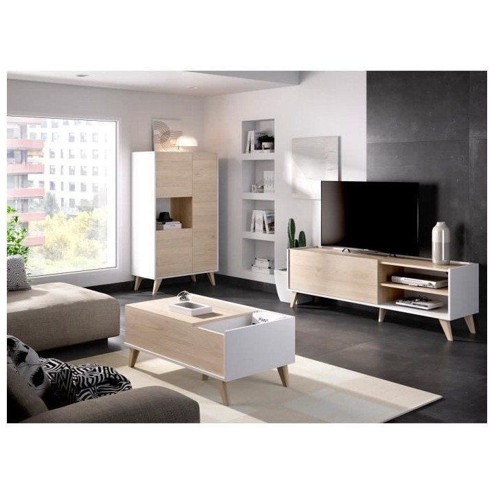 Ensemble meuble TV table basse buffet NESS - Mélaminé - Style scandi