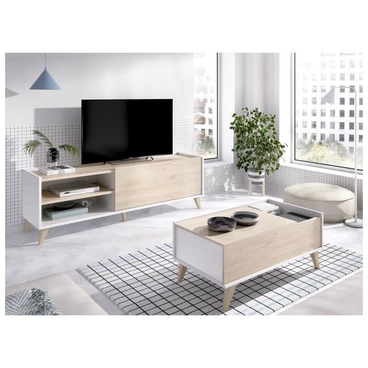 Ensemble salon NESS : Meuble TV + Table basse relevable - Mélaminé -