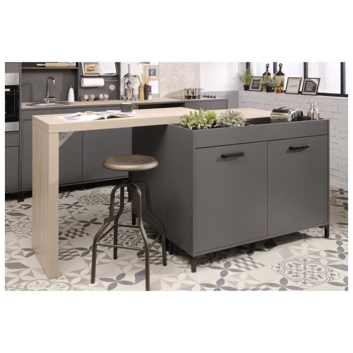 STORM Meuble bas - Coloris Gris ombre - L118 x P33 x H95 cm - 2 Portes