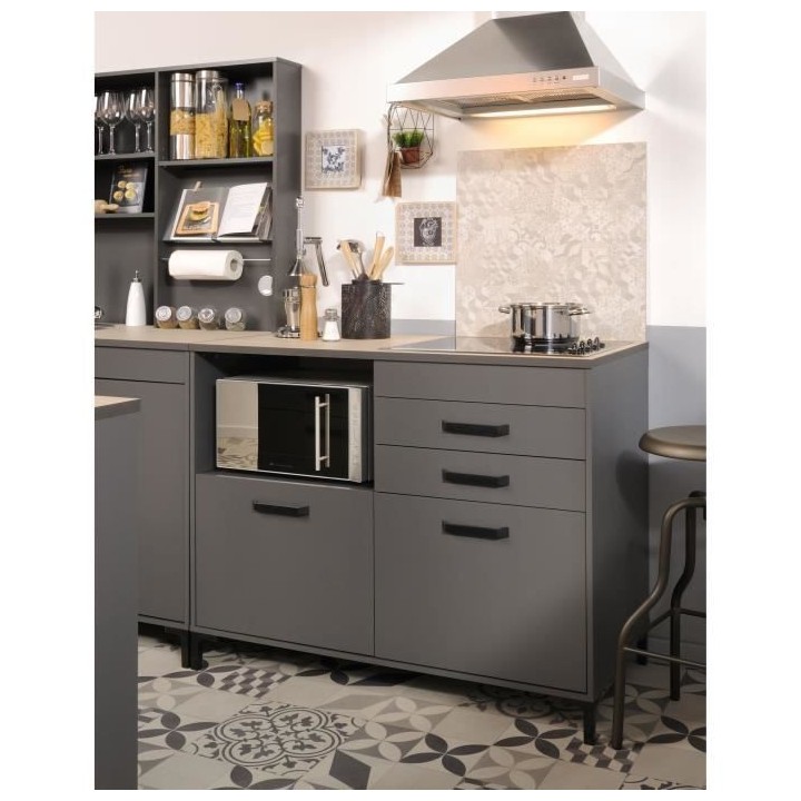 STORM Meuble bas - Coloris Gris ombre - L118 x P60 x H95 cm - 2 Portes
