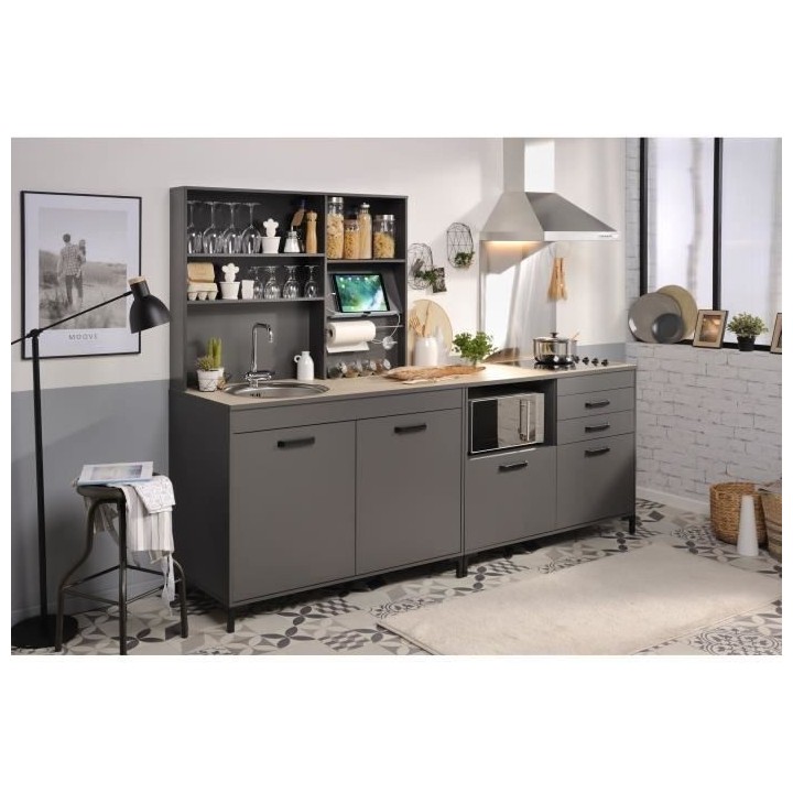 STORM Meuble bas - Coloris Gris ombre - L118 x P60 x H95 cm - 2 Portes