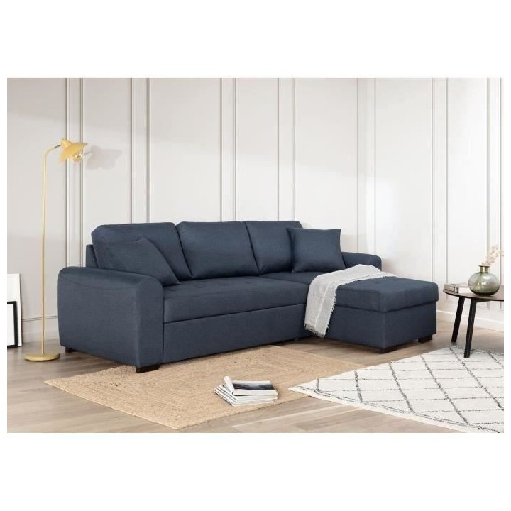 Canapé d'angle convertible réversible - Tissu Bleu - HAMILTON - L 24