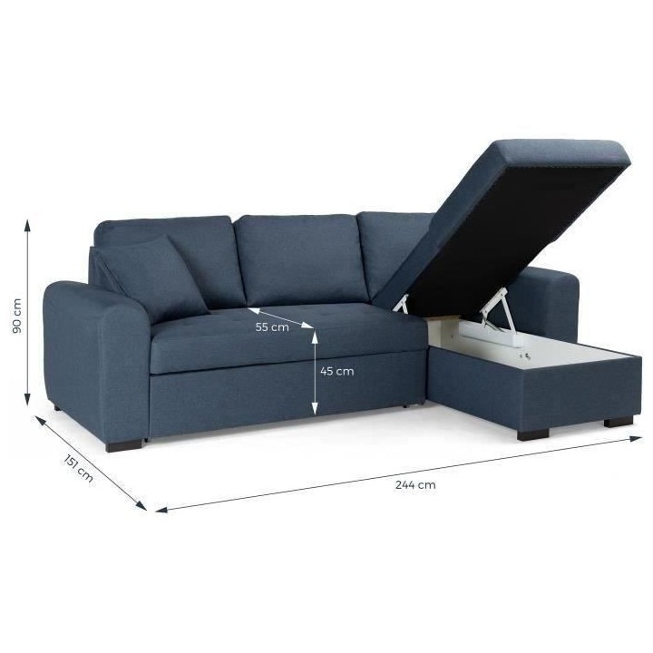 Canapé d'angle convertible réversible - Tissu Bleu - HAMILTON - L 24