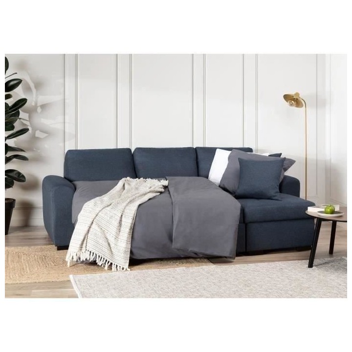 Canapé d'angle convertible réversible - Tissu Bleu - HAMILTON - L 24