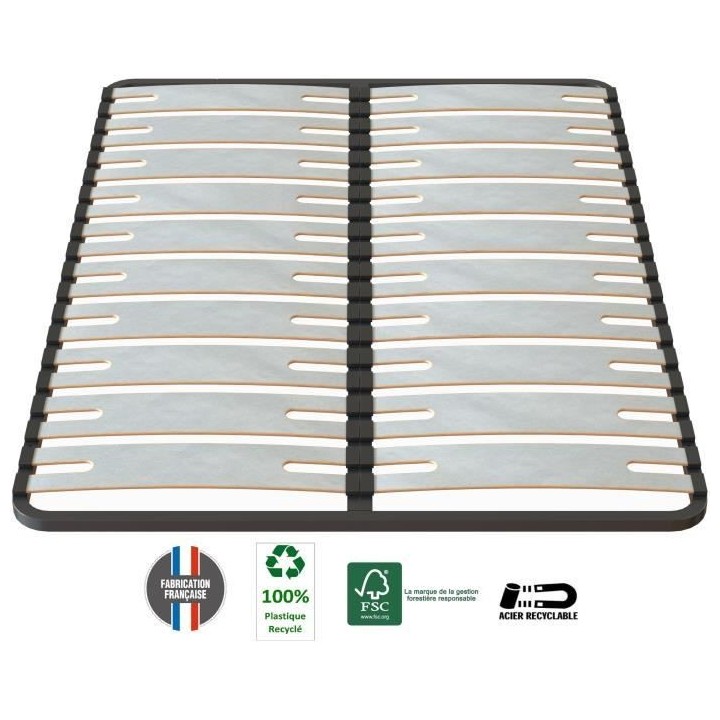 SEDAC Sommier OPTISIZE 140 x 190 - Cadre a lattes extra large 141mm d'