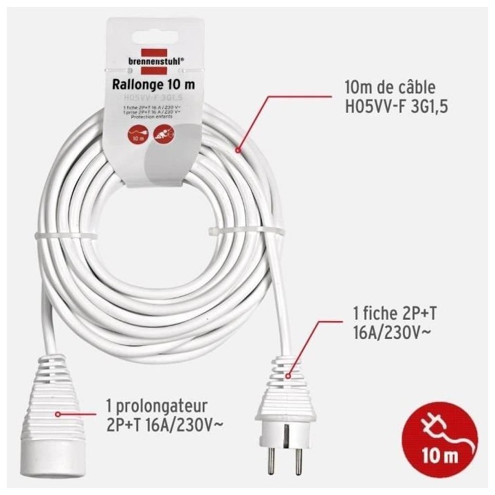 BRENNENSTUHL Rallonge blanche 10m H05VV-F 3G1.5