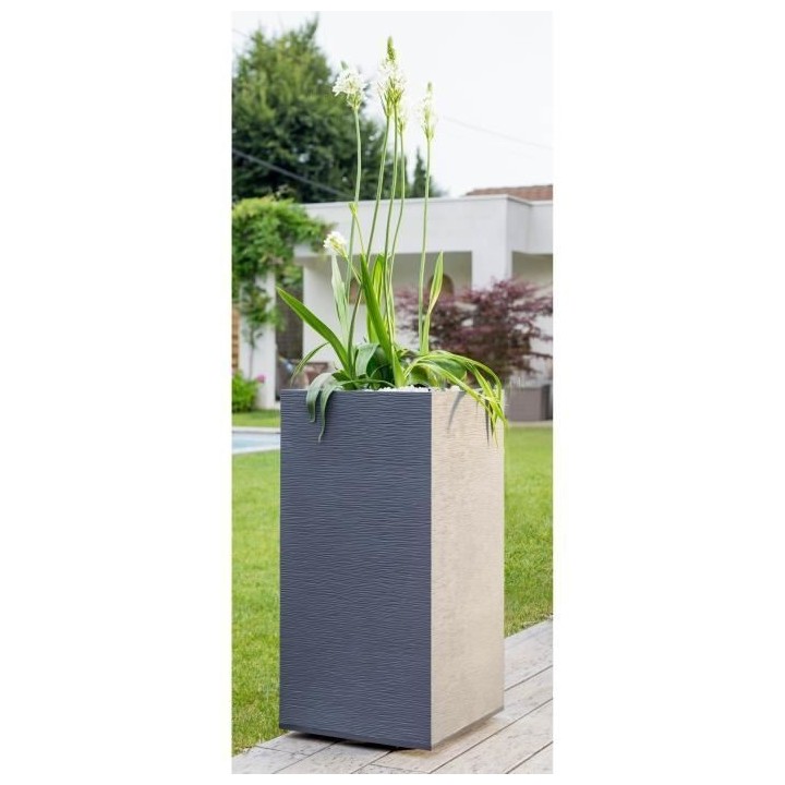 EDA Pot de fleurs haut carré Graphit - 39,5 x 39,5 x H 80 cm - 31 L -