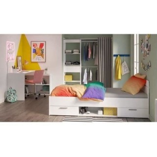 Chambre complete enfant Lila - Lit + bureau + dressing - Blanc - DEMEY