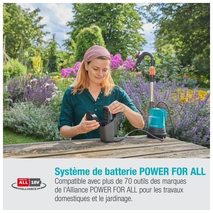 Pompe immergée pour collecteur d'eau de pluie Gardena 2000/2 18V P4A