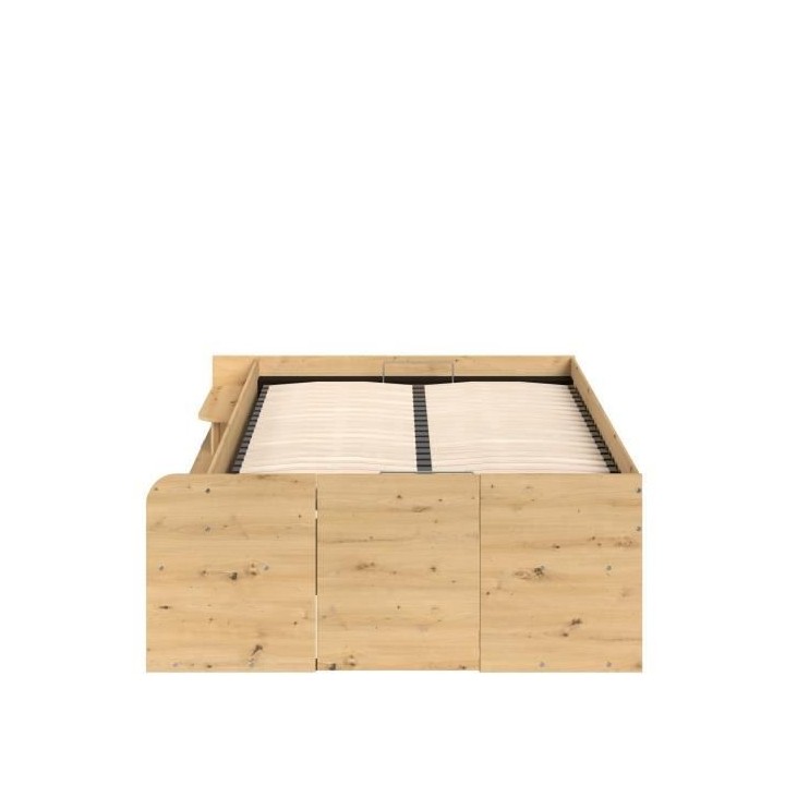 ODYSSEE Lit adulte - 140x200 cm - Avec coffre relevable - Décor chene