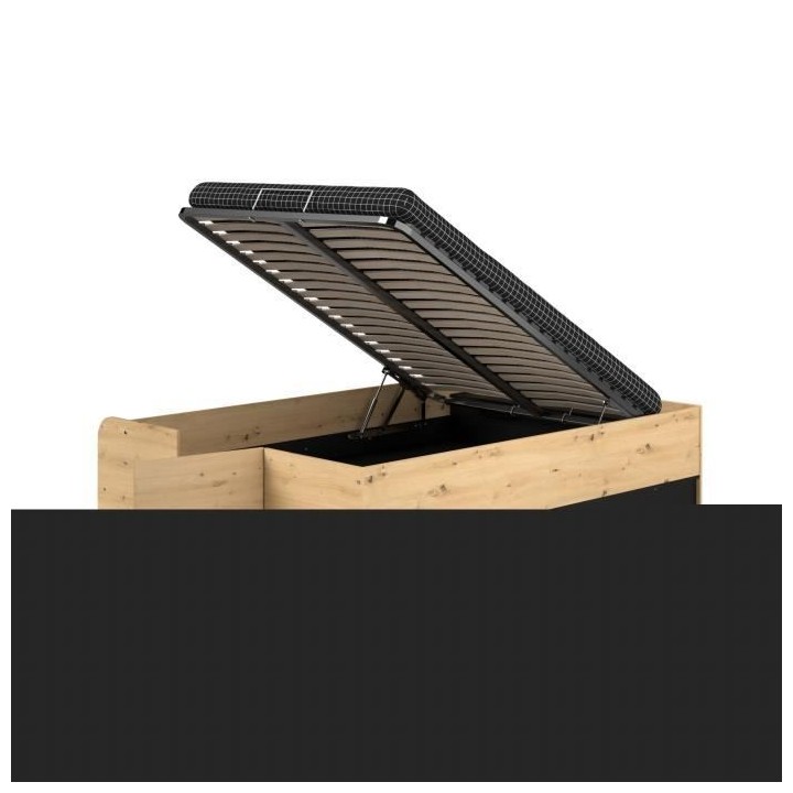 ODYSSEE Lit adulte - 140x200 cm - Avec coffre relevable - Décor chene